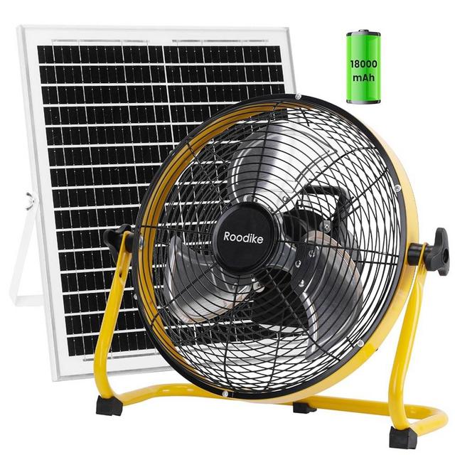 Roodike 12" Solar Rechargeable Floor Fan, 18000 mAh 20W Solar Powered Battery Operated Fans for Outdoor Garden Greenhouse Barn Stable Camping Garage Patio Air Circulation Cooling