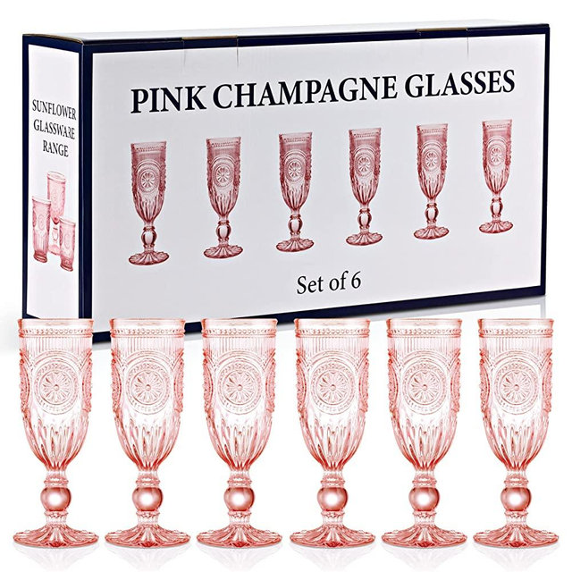 Pink Champagne Glasses set of 6 pink champagne flutes 100% dishwasher safe true pink glassware with vintage glassware vibes