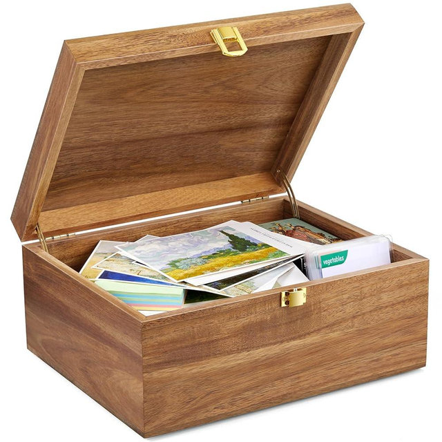 DRASTAR Keepsake Box, Wooden Box with Hinged Lid, Large Memory Box, Acacia Wooden Storage Box, Decorative Wooden Box with Lids, Treasure Box for Crafts, Photo Storage Box
