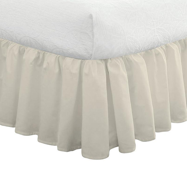 FRESH IDEAS Bedding Ruffled Bedskirt, Classic 14” Drop Length, Gathered Styling, California King, Ivory