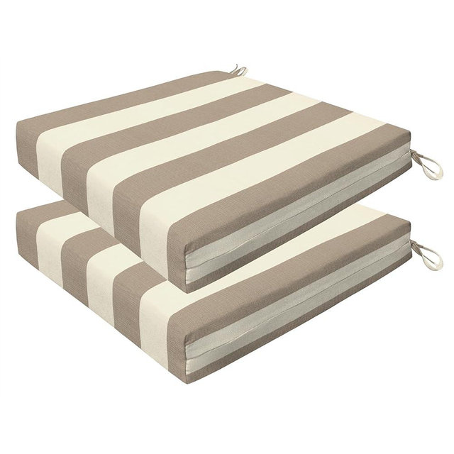 Honeycomb Outdoor Set of 2 Seat Pads, 20 x 20, Cabana Stripe Tan Dining Chair Cushions for Patio Furniture