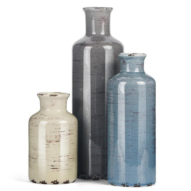 Ceramic Vase Set of 3, Small Flower vase for Home Decoration, Rustic Farmhouse Table Shelf, Entrance Decor, ice Crackle Vintage vase for Living Room & Dining Table Centerpieces Multicolor