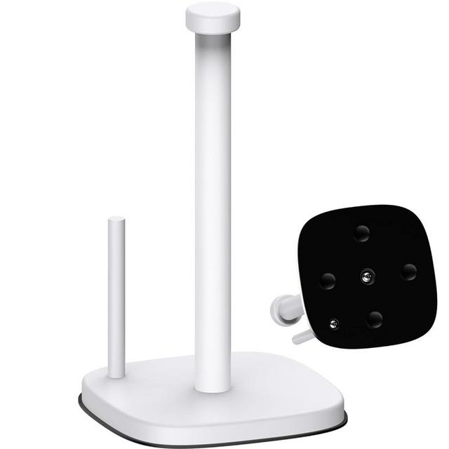 MIROAMZ Paper Towel Holder Countertop, Standing Paper Towel Roll Holder for Kitchen Bathroom Organize, Stand with Weighted Base Suction Cups, Stainless Steel One-Handed Operation (White)