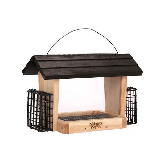 Nature's Way Cedar Hopper Bird Feeder With Suet Cage - 6 QT