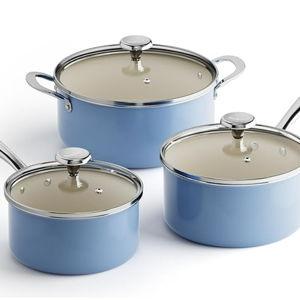 Redchef Ceramic Set: Stock Pot & 2 Sauce Pan with Lids (Blue)