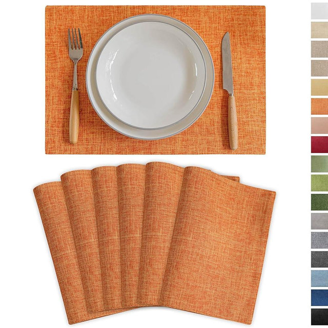 Demetex Orange Placemats Set of 6 Linen Place Mats Modern Washable Table Plate Mats for Dinner Banquet Buffet Restaurant Dining Room, 13x19 inch, Orange