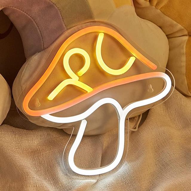 Chi-buy LED Neon Mushroom Cute Neon Sign, USB Powered Neon Signs Night Light, 3D Wall Art & Game room Bedroom Living Room Decor lamp Holiday Gift for Children Kids Girl