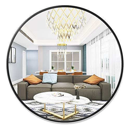 PexFix Wall Round Mirror, Modern Brushed Aluminum Alloy Frame Decorative Mirror Wall-Mounted Mirror for Bedroom Vanity Washrooms Living Room&Entryway (Black, 24Inch)