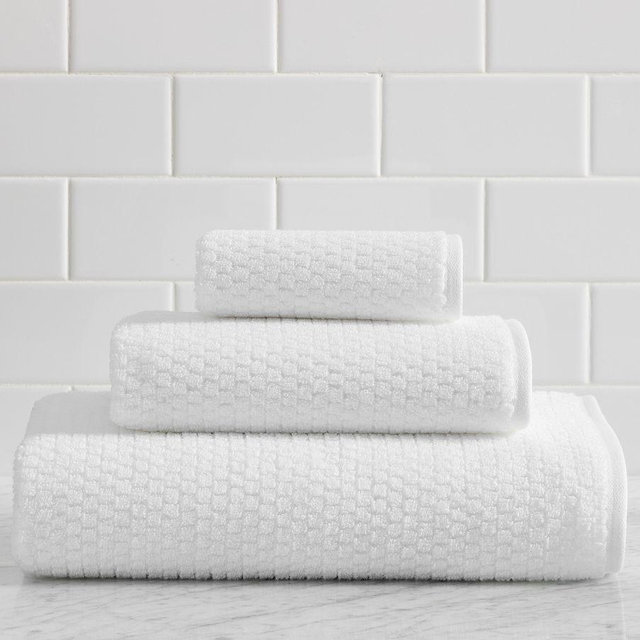 Textured Honeycomb Bath Towel, White