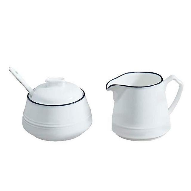 LIONWEI LIONWELI Ceramic White Creamer and Sugar Set with Lid Spoon 4 Piece