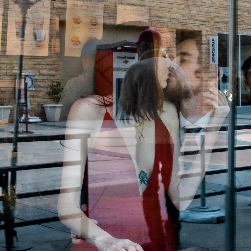 First photoshoot with our friend Athena, taken through a Starbucks window