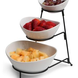 gibson - Gibson 3 Tiered Oval Chip and Dip Set with Metal Rack, Three Tier Dessert and Snack Server