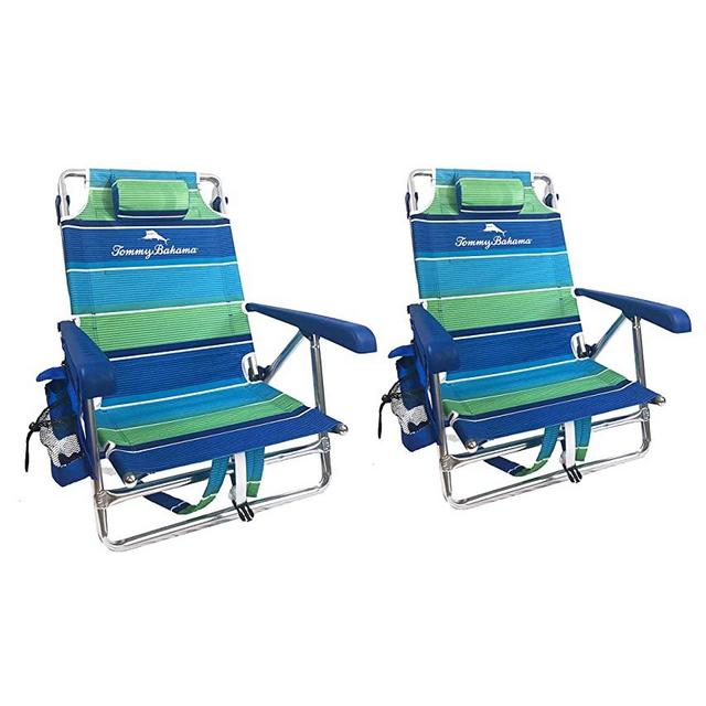 Tommy Bahama 2019 2 Backpack Beach Chairs with Storage Pouch and Towel Bar