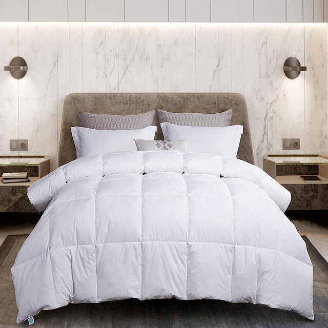 MARTHA STEWART 100% Cotton White Goose Down and Feather Comfoter - All Season Warmth Duvet Insert with Corner Tabs - King Size