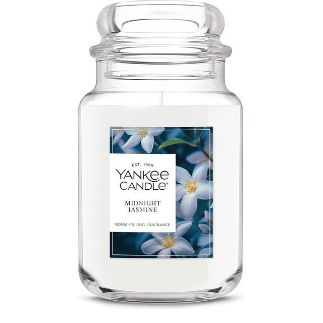 Yankee Candle Large Jar Scented Candle with up to 150 Hour Burn Time, Premium Plant Wax Blend for Consistent Burn, 22 oz Jar Candle with Room Filling Fragrance, Midnight Jasmine