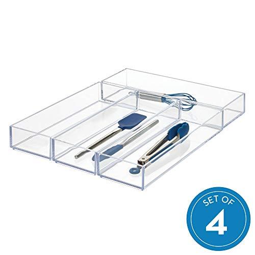 iDesign Clarity Drawer, Kitchen and Bathroom Organization Silverware, Spatulas, Gadgets, Large - Set of 4