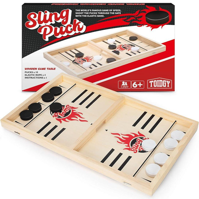 Toidgy Large Fast Classic Slingshot Puck Game, Wooden Air Hockey Board Games for Family Night, Table Games for Adults and Kids, 2 Player Game for Ages 6 and Up, Test Your Speed and Accuracy