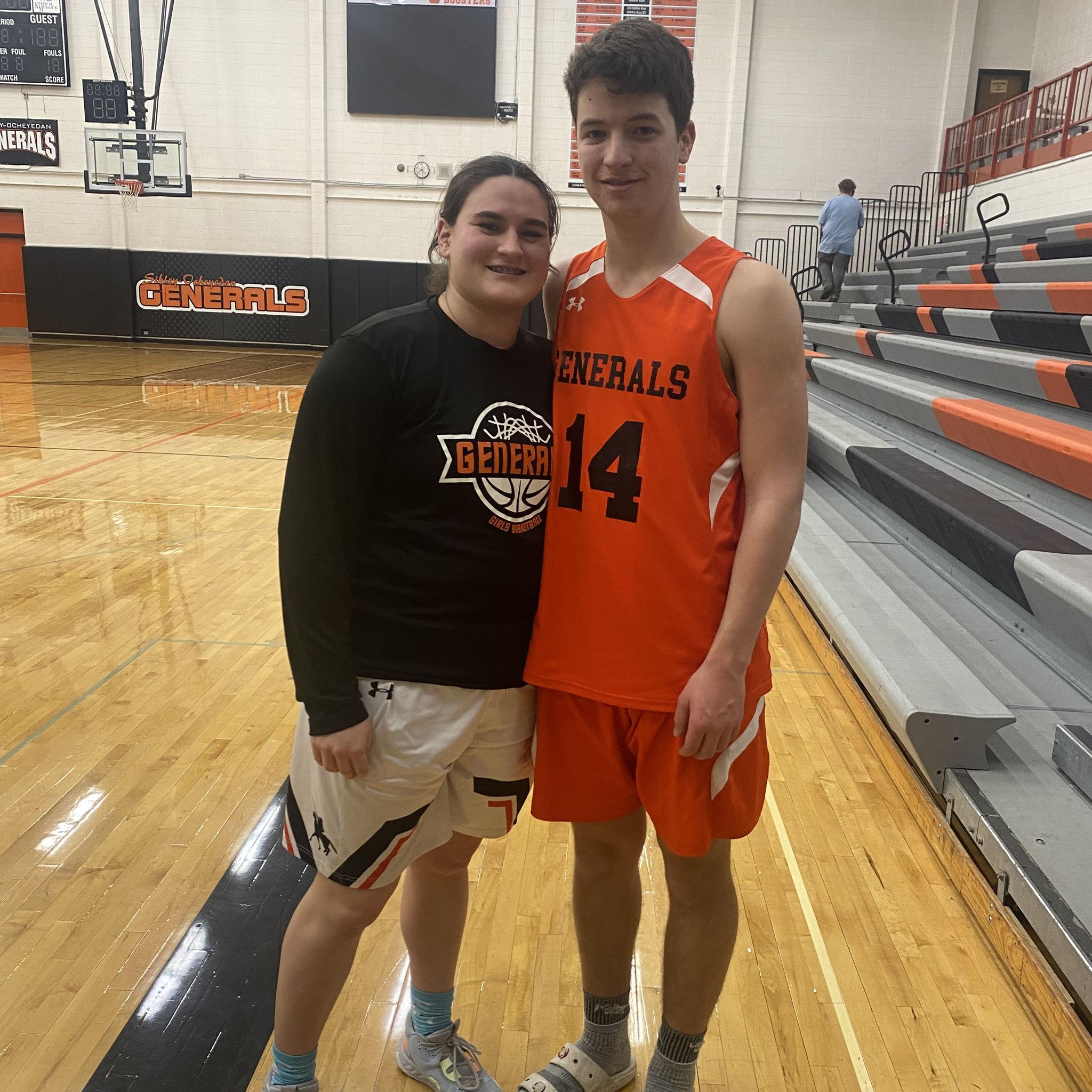 Sam wearing my old basketball uniform for one of our playoff games