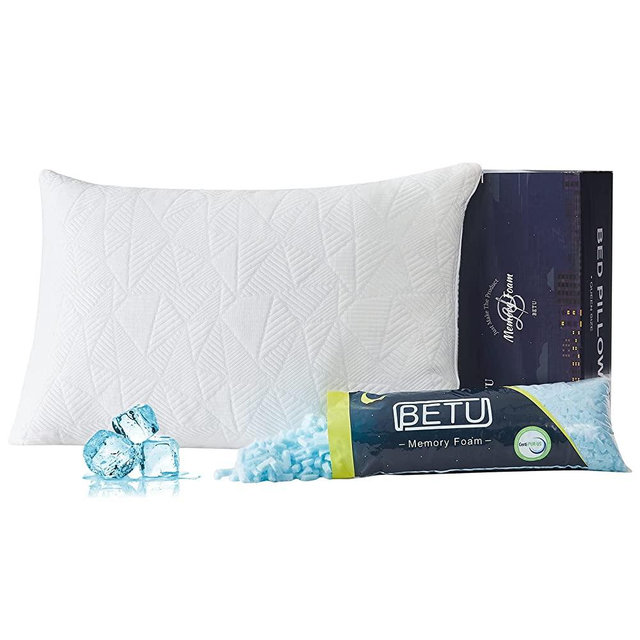 BETU Memory Foam Pillows Cooling Bamboo Pillows Bed Pillows for Sleeping Suitable to Side Back Stomach Sleepers with Removable and Washable Rayon Cover CertiPUR-US Certified Queen Size 1 Pack