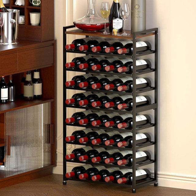 Alytree 40 Bottle Wine Rack Freestanding Floor, 8-Tier Wine Storage Racks with Table Top, Detachable Wine Bottle Holder, Bar Stand Display Shelf for Kitchen, Bar, 18" L x 9.3" W x 33" H