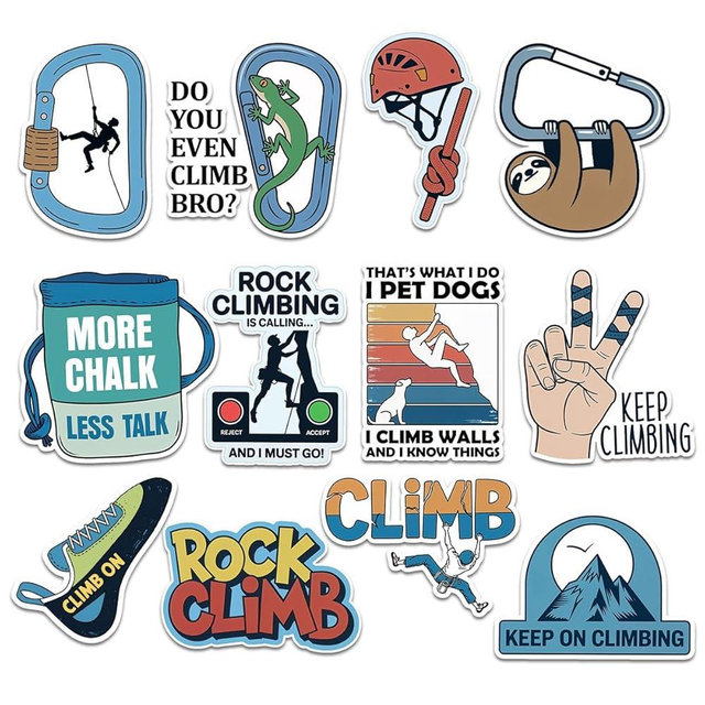12 Pcs Rock Climbing Stickers – Motivational Sports Decals – Gear and Equipment – Rock Climbing Lifestyle Stickers for Adventure and Sports Lovers, Ideal for Laptop, Water Bottle, Tumbler 2 Inches