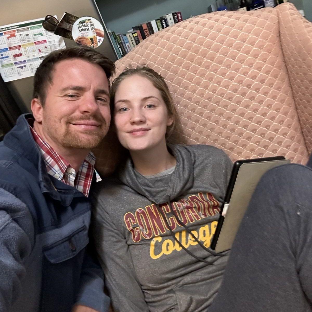 One of our many reading dates, Stephen moved a chair into the kitchen so Julia could read to him when he was cooking