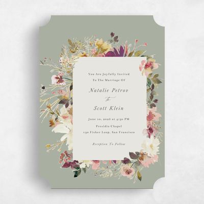 Green Ticket Wedding Invitation - Ciliegio Portrait