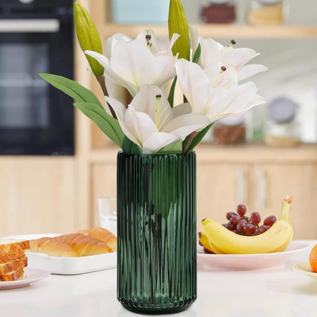Flower Vase 7.5 inch Green Thickened Glass Vase for Bookshelf,Dinner Table,Indoor Office Desktop,Meeting Room,Bathroom,Countertop,Home Christmas Day Decoration