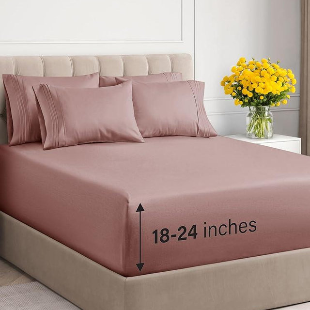 Extra Deep Queen Sheet Set - 6 Piece Breathable & Cooling Sheets - Hotel Luxury Bed Sheets Set - Easy & Secure Fit - Soft, Wrinkle Free & Comfy Sheets Set - Mauve Sheet Set w/Extra Deep Pockets