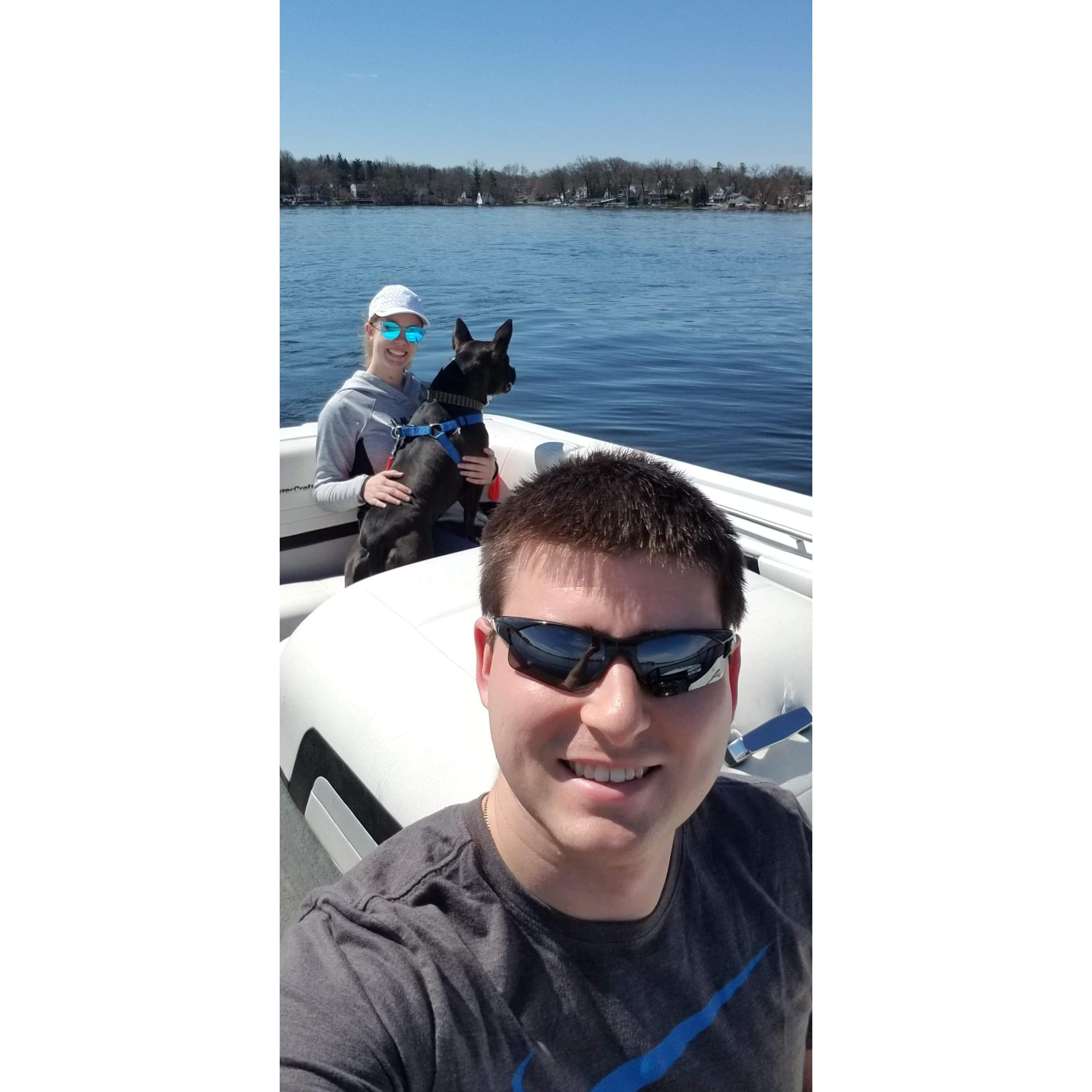 Diesel's first boat ride.