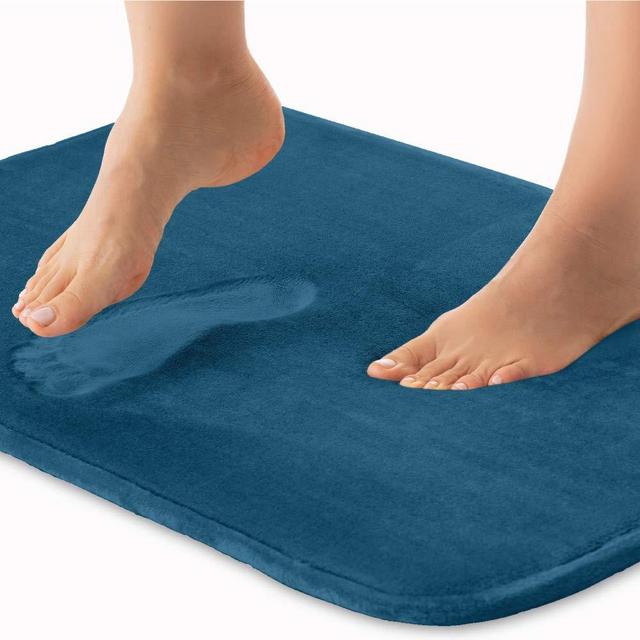 Gorilla Grip Thick Memory Foam Bath Rug, Soft Absorbent Velvet Floor Mats, 36x24 Bathroom Mat, Machine Washable, Quick Dry Rugs, Cushioned Luxury Plush Comfortable Carpet for Bath Room Shower, Blue