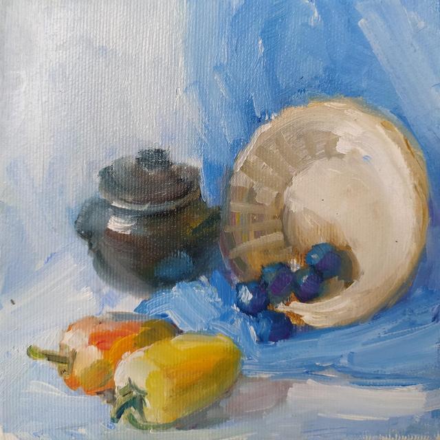 Still life peppers, Oil painting peppers,...