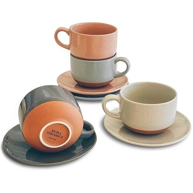 Mora Ceramics 12oz Coffee Mug Set of 4 - Ceramic Tea Cups with Handle -  Microwave and Dishwasher Safe, Perfect For Cup or Mug Lovers - Rustic Matte