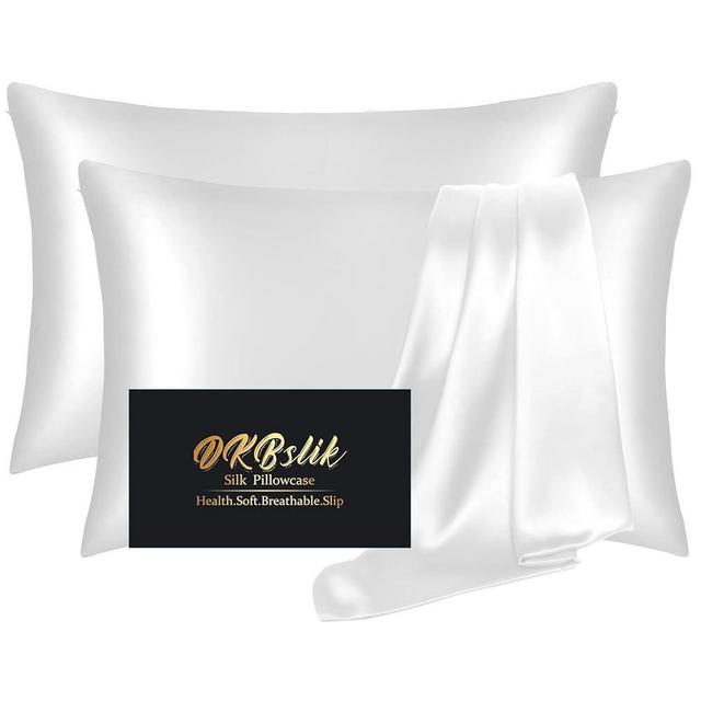 Silk Pillowcase 2 Pack, Mulberry Silk Pillow Cases Queen Size Set of 2, Anti Acne Silk Pillowcase for Hair and Skin, Natural Silk Satin Pillowcases Gifts for Women Men 2 Pack with Hidden Zipper, White