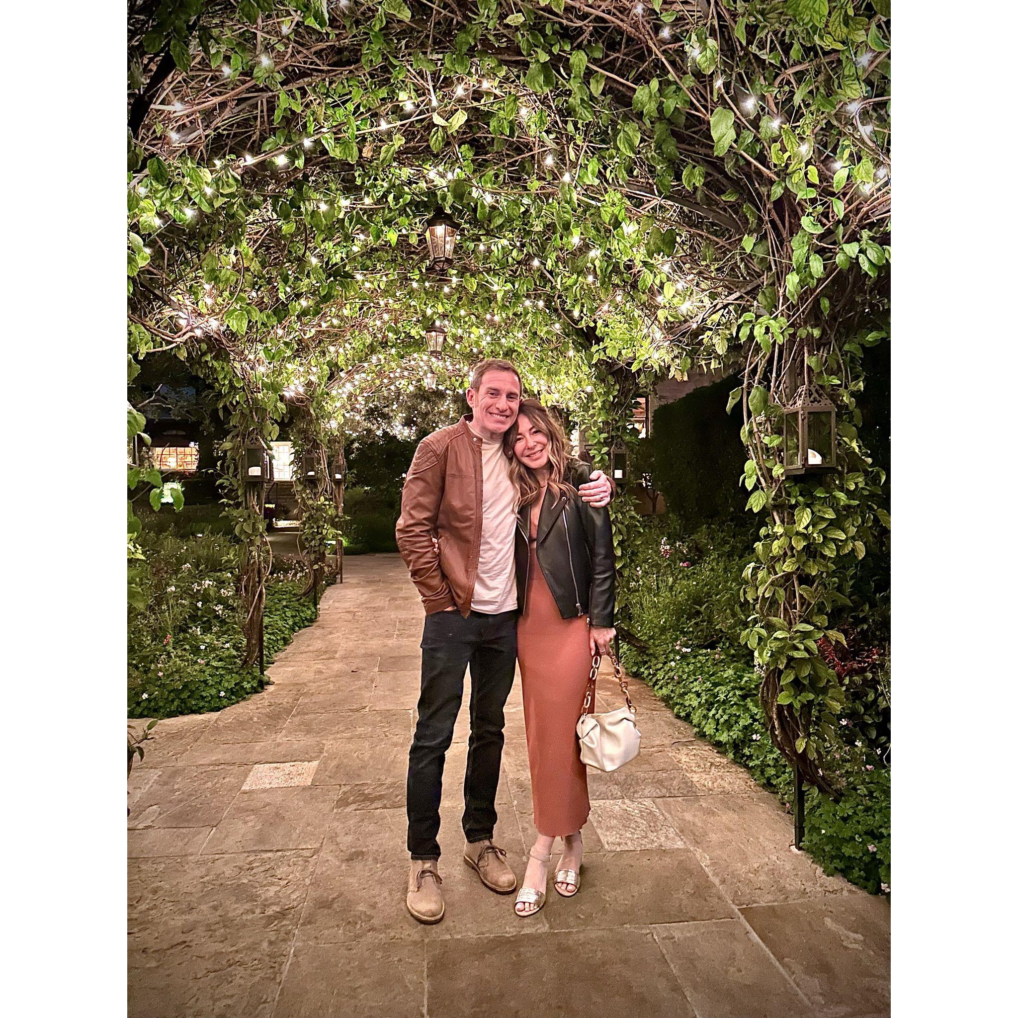 Wedding day dinner at the San Ysidro Ranch restaurant, Stonehouse.