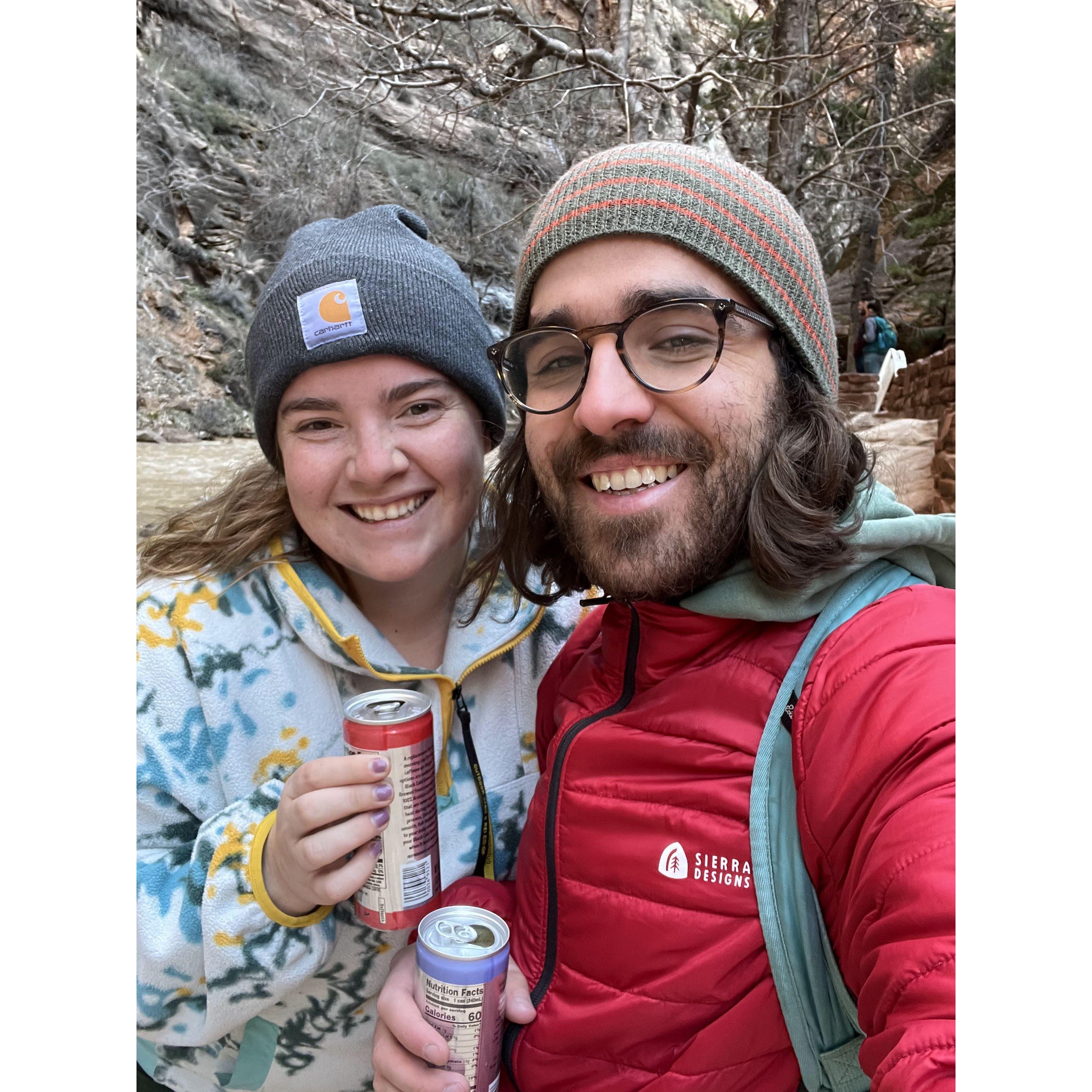 We love adventuring around and exploring different areas of Utah, this picture was taken in Zion National Park!