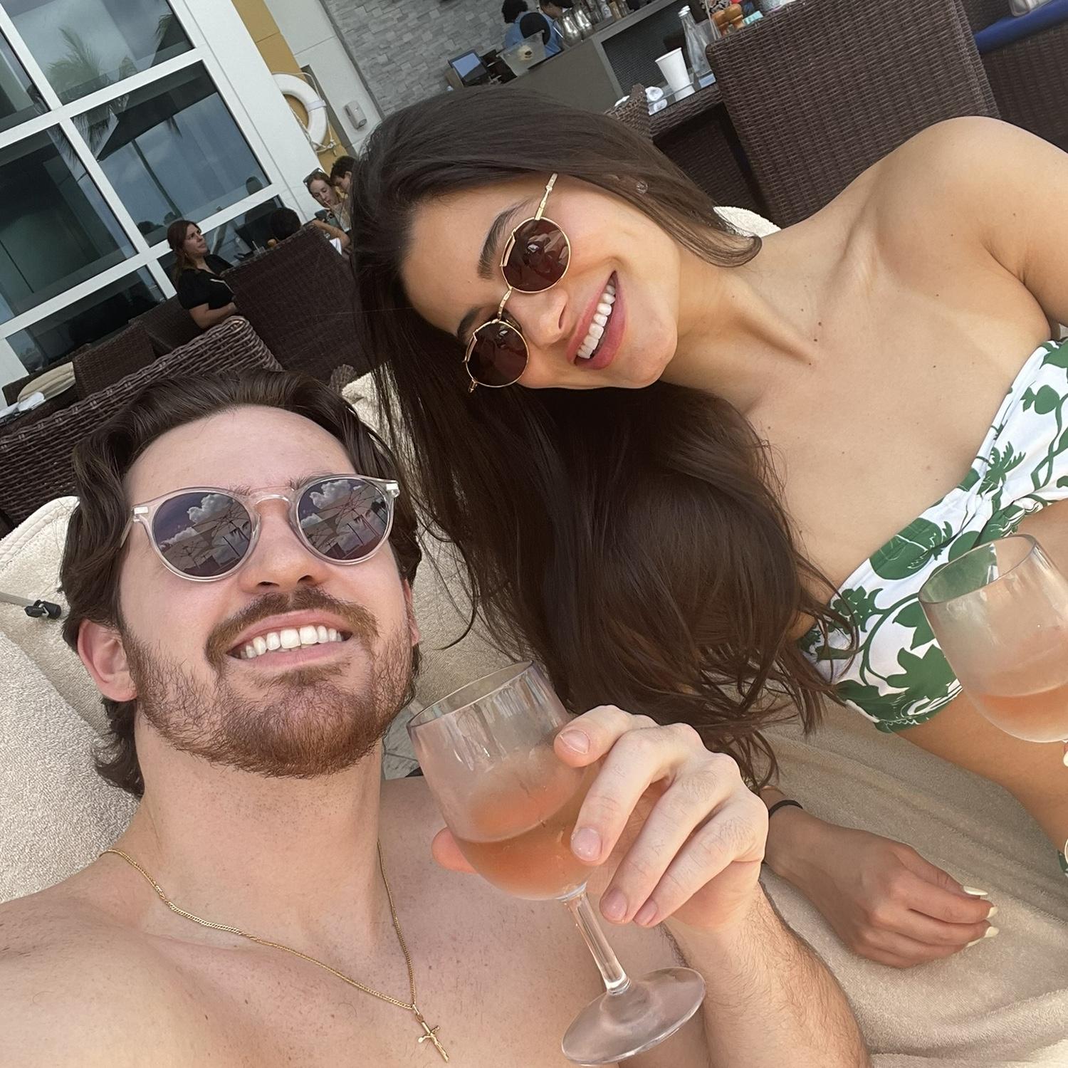 Celebrating our 7 year dating anniversary with a chilled glass of rosé pool-side at the Mandarin Oriental!