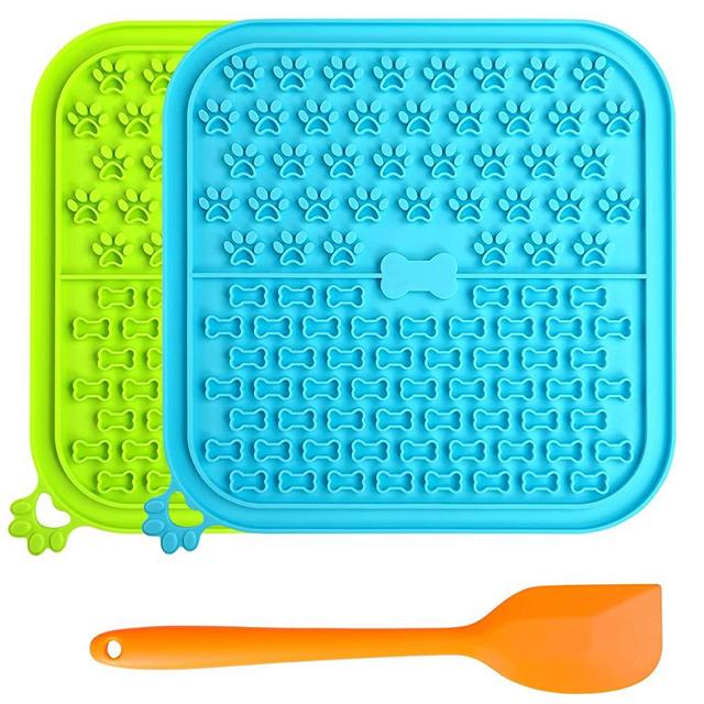 Lick Mat for Dogs 2 Pack Non-Slip Slow Feeders Pet Licking Mat with Suction Cups for Anxiety Relief with One Spatula for Scooping Out Dog Treat&Cat Food