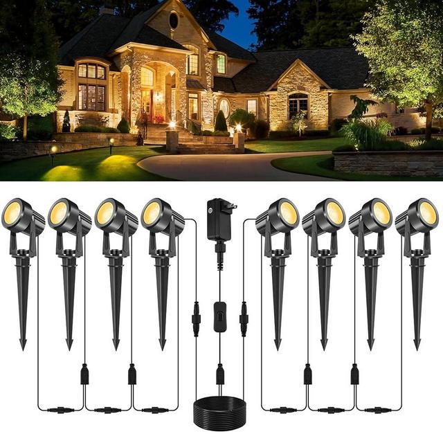 CREPOW LED Spotlights Outdoor,Low Voltage Landscape Lighting IP65 Waterproof with US Plug, 3000K Warm White Outdoor Spot Lights for Yard Flag Pole House Garden Tree(8-in-1)