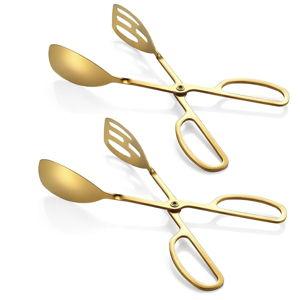 Salad Tongs for Serving 2 Pack - Premium Stainless Steel Scissor-Style, Non-Toxic, Heat-Resistant Salad Servers, Dishwasher Safe, Ideal for Buffet and Party Use (Gold)