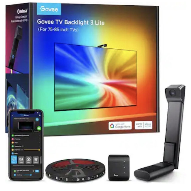 Govee - TV Backlight 3 Lite with Fish-Eye Correction Function Sync to 75-85 Inch TVs, Voice and APP Control, Adapter - Black