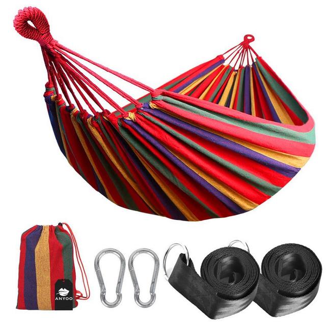 Anyoo Single Cotton Outdoor Hammock Multiples Load Capacity Up to 450 Lbs Portable with Carrying Bag for Patio Yard Garden