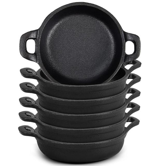Ziliny Cast Iron Skillet 5 x 5 x 1.2'' Mini Cast Iron Round Pans Small Cast Iron Ramekin Black Casserole Dish Cast Iron Cookware Oven Safe Mini Skillets for Home Indoor Picnic Kitchen(6 Pcs)