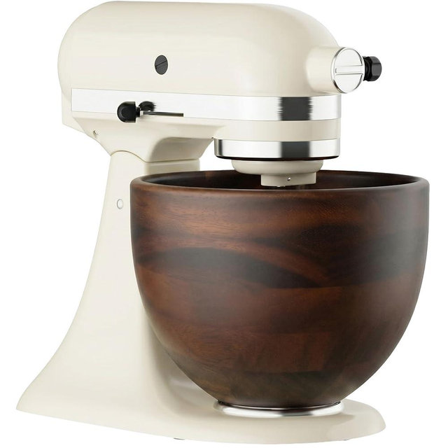 GVODE Premium Wooden Bowl for KitchenAid Mixer, Perfect Compatible with 4.5-5 Quart Tilt-Head Models (K45 KSM75 KSM150 KSM175), Natural Handcrafted Wooden Bowl with Stainless Steel Locking Base