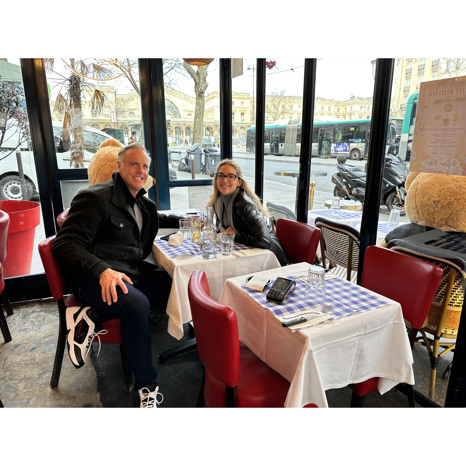 Hours after arriving in Paris!