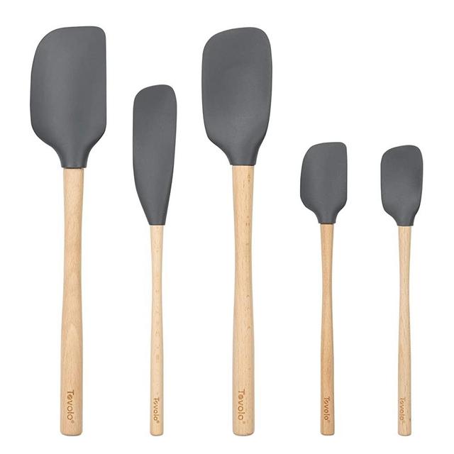 Tovolo Flex-Core Wood Handled Spatula Set of 5 for Meal Prep, Cooking, Baking, and More - Charcoal