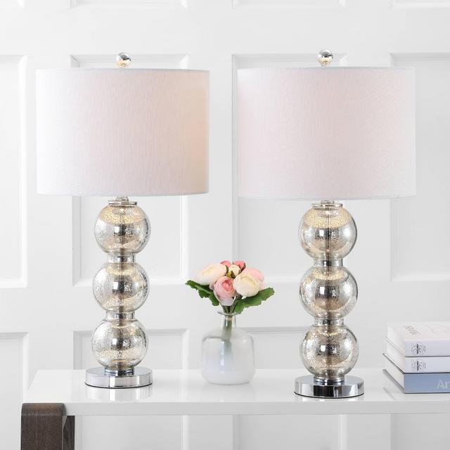 Bella 27" Glass Triple-Sphere LED Table Lamp, Mercury Silver/Chrome (Set of 2)