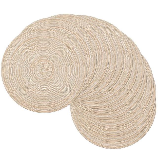 SHACOS 15 inch Beige Round Placemats Set of 12 for Dining Table Woven Braided Circle Place Mats Kitchen Placemat Washable Table Mats
