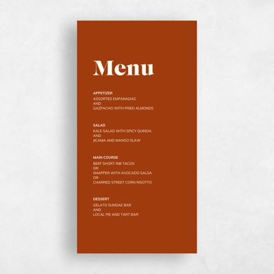 Dark Rust, Orange Wedding Menu - Everett