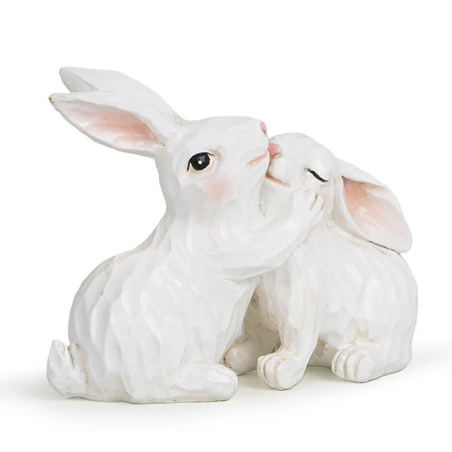 Hodao Easter Couple Bunny Decorations Spring Indoor Home Decor Electroplated European Mini Bunny Figurines Couple Gifts(Couple Bunny White)